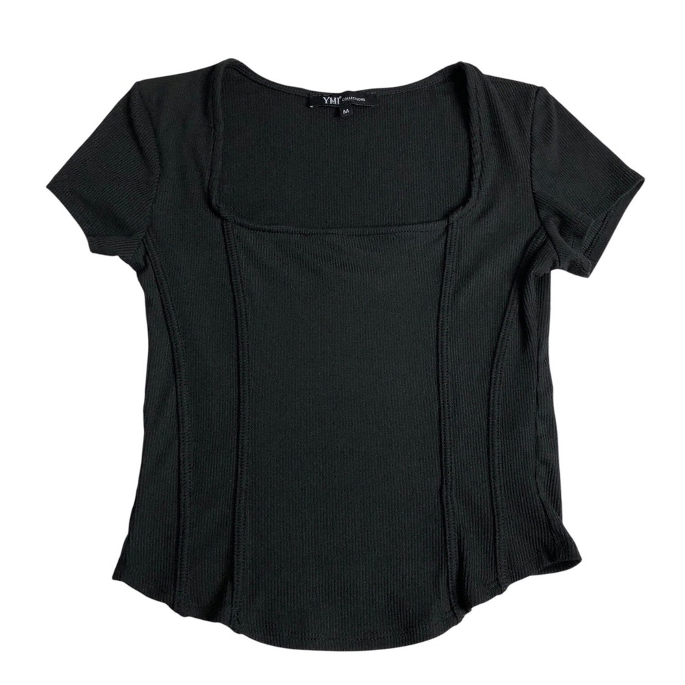 Vintage Y2K 90s YMI Baby Tee Top Women M Black Square Scoop Neck Goth Grunge USA